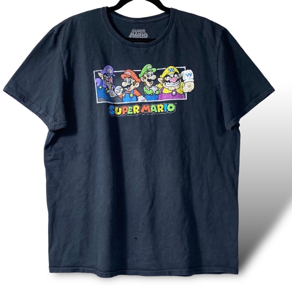 Super Mario Bros T-Shirt Men's Size XL Black Graphic Nintendo Video Gamer Tee